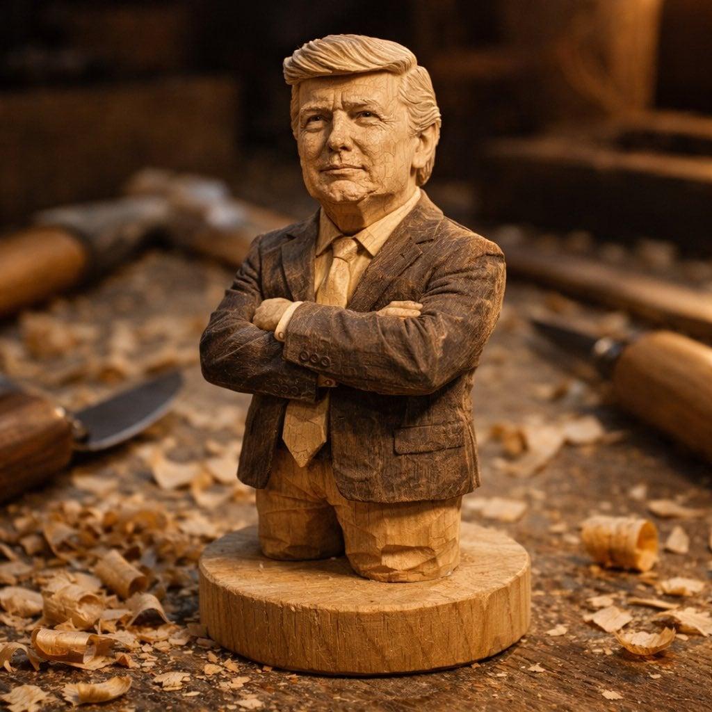 A hand-carved wooden miniature figure shaped with visible knife marks - AI image template preview
