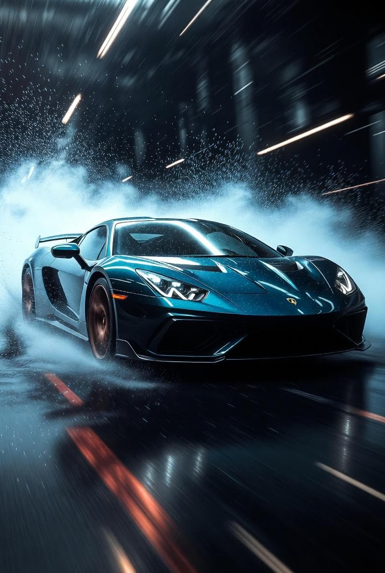 Hyper-realistic cinematic product photograph of a luxury sports car - AI image template preview