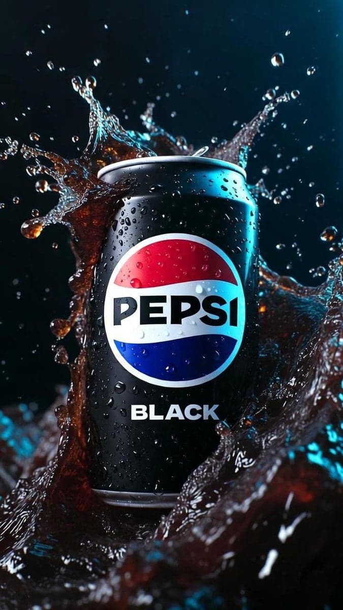 Hyper-realistic cinematic product photograph of a Pepsi Black can - AI image template preview