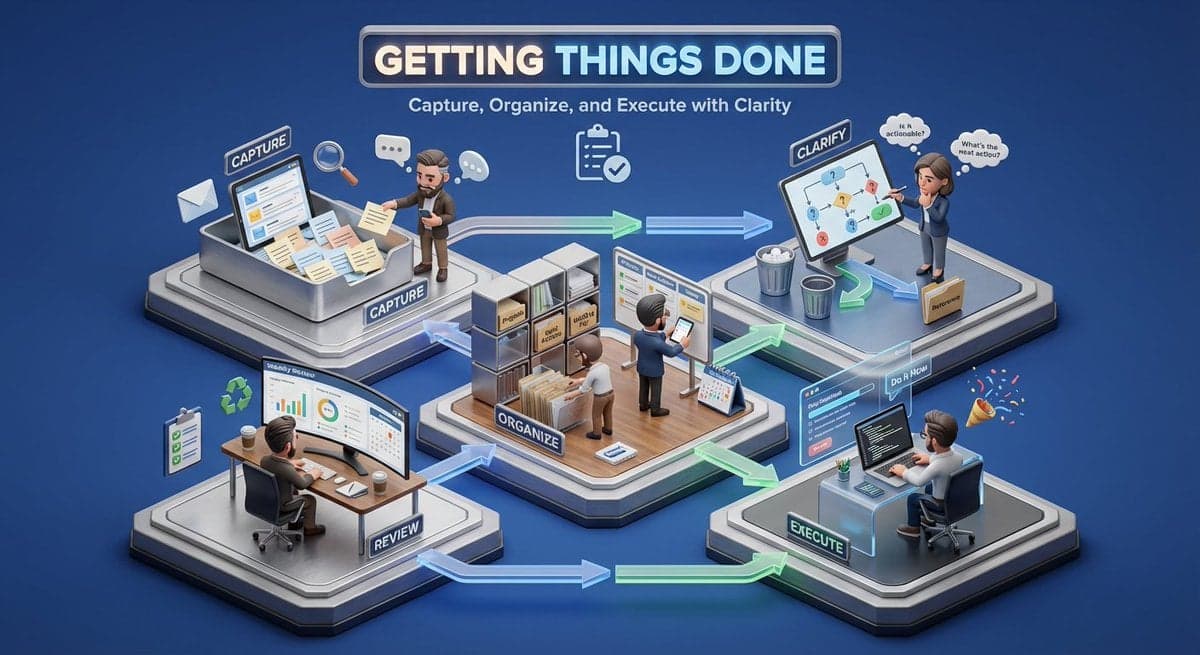 3D isometric miniature diorama showcasing the productivity system - AI image template preview