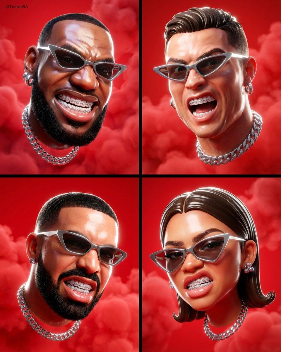 A hyper-stylized, dynamic 3D head portrait floats against a vivid red - AI image template preview
