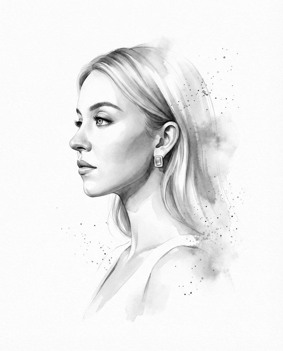 Input photo into a refined monochromatic ink portrait on a pure white - AI image template preview