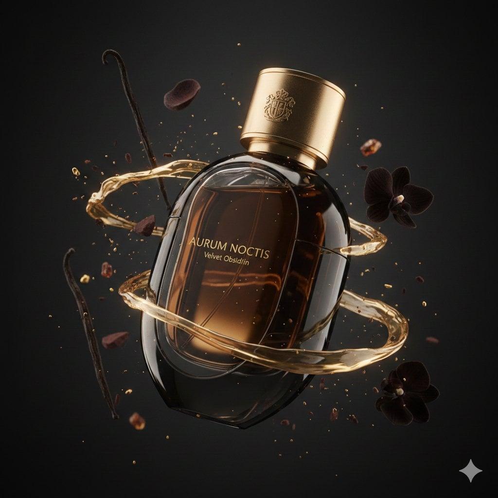 Fluid golden fragrance trails and aromatic vapor ribbons suspended - AI image template preview