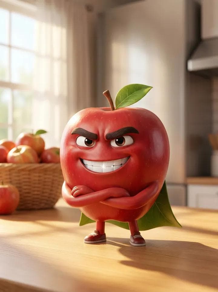 A Pixar-style 3D animated character of a single red apple - AI image template preview