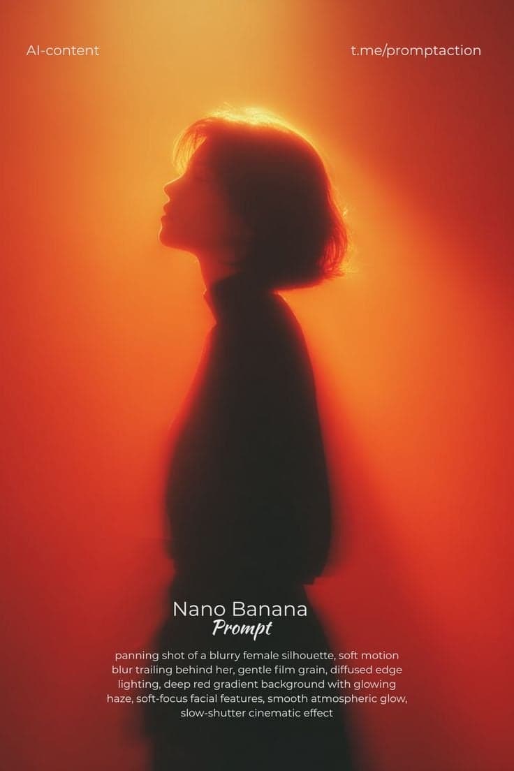 Panning shot of a blurry female silhouette, soft motion blur trailing - AI image template preview