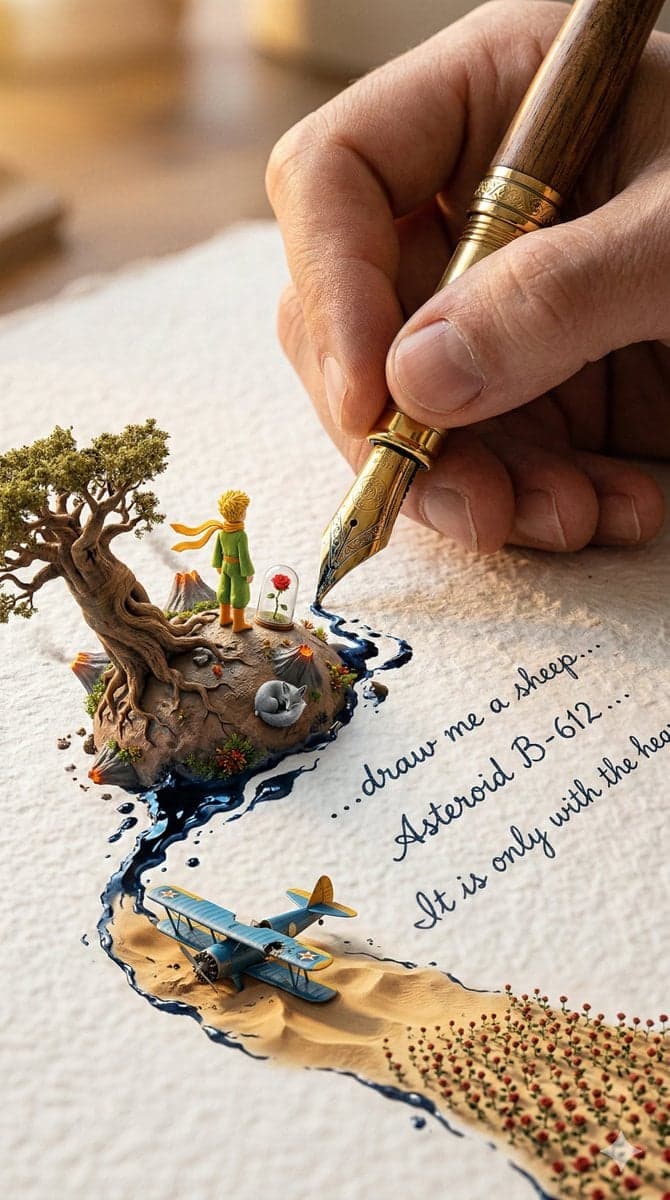 A colossal hand gripping an enormous vintage fountain pen, captured - AI image template preview