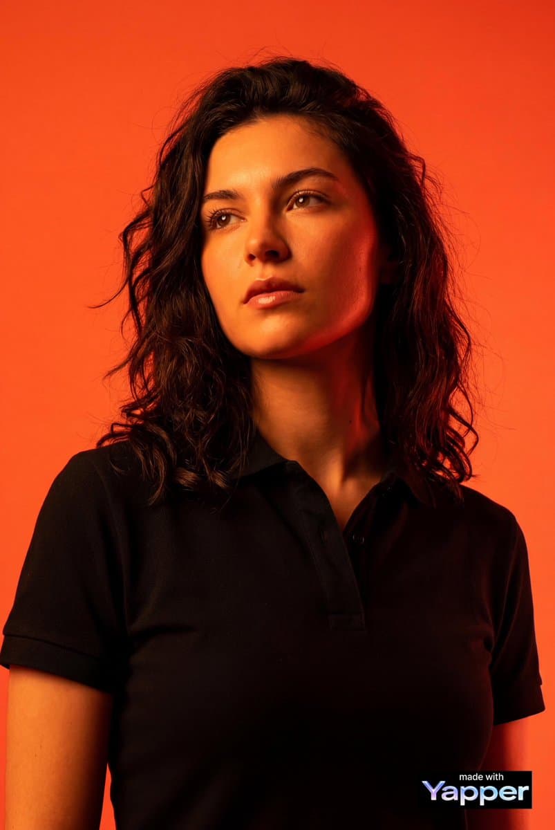 High-impact editorial studio portrait using the person from the attached - AI image template preview