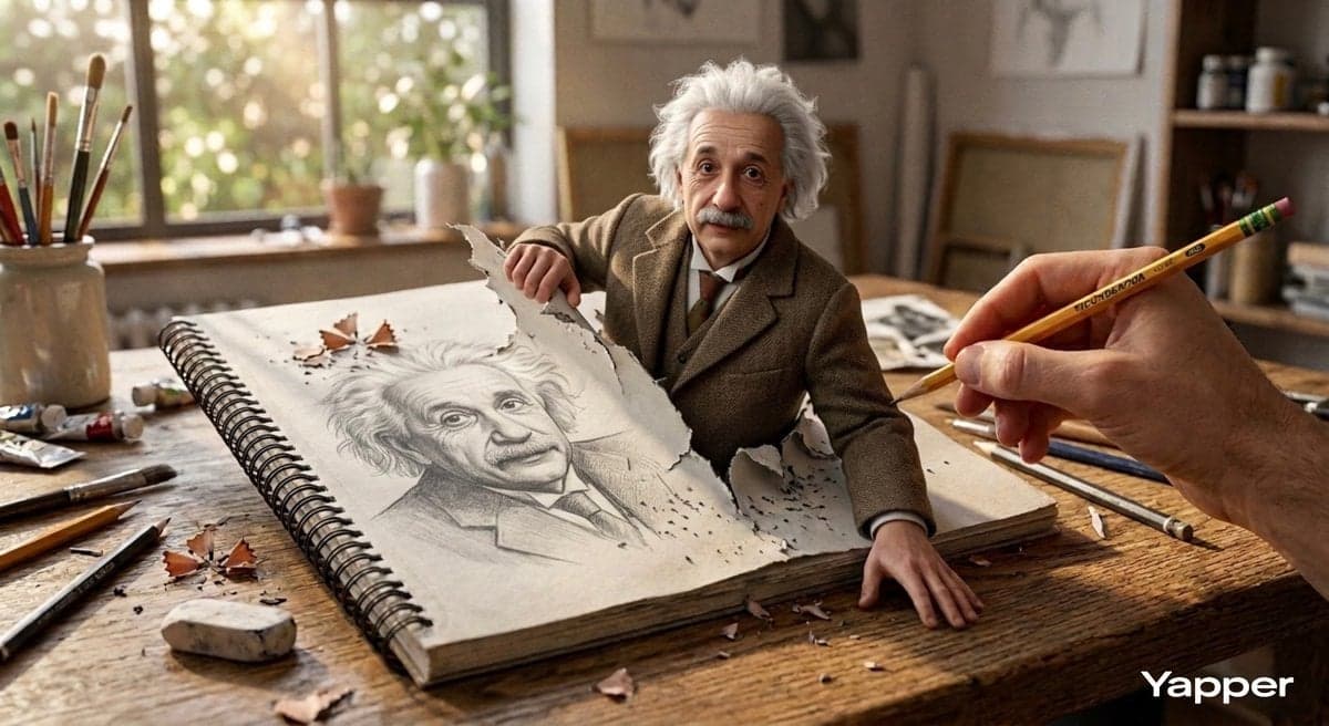 Hyper-realistic 3D illustration of Albert Einstein emerging - AI image template preview