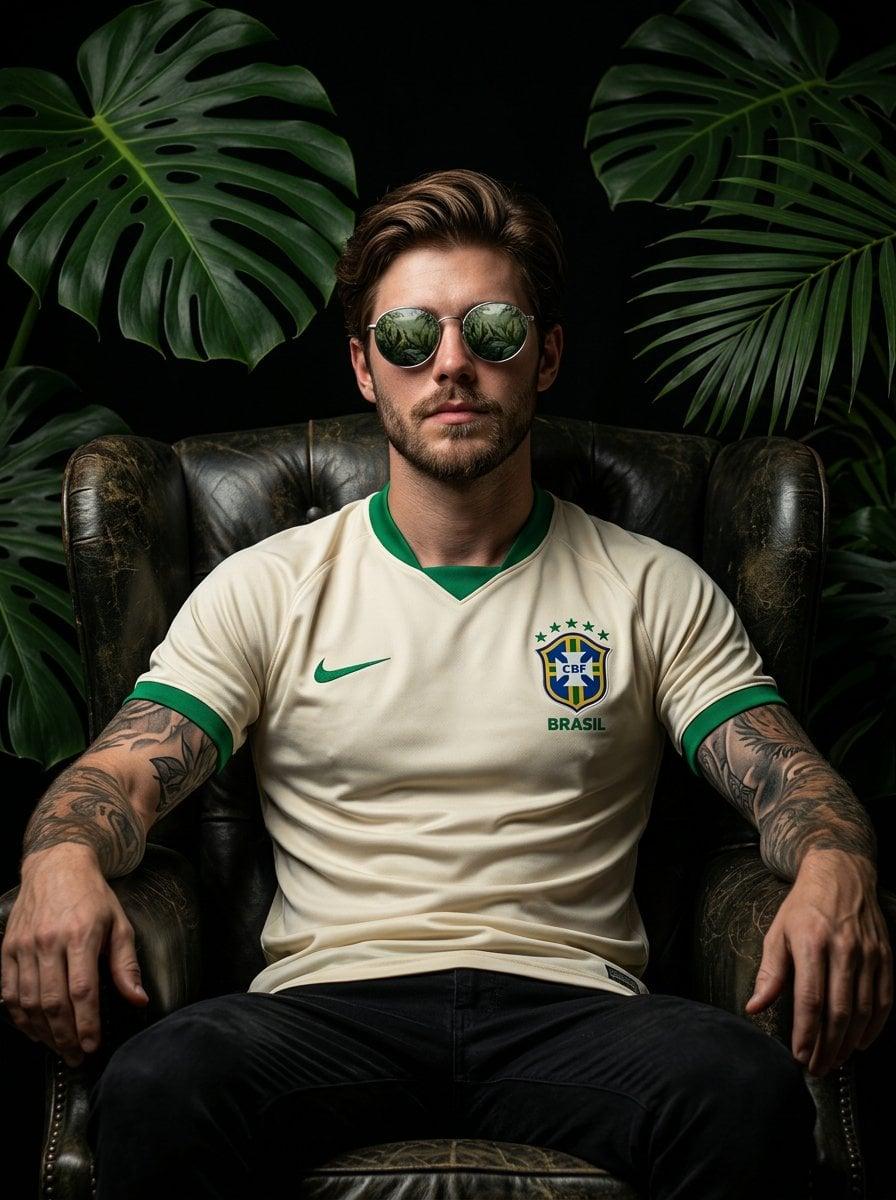 Cinematic portrait of a confident football player sitting on a dark - AI image template preview
