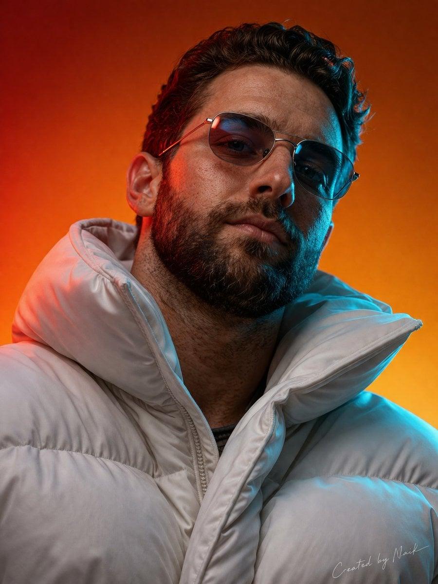 Ultra-photorealistic cinematic portrait of a man viewed from a slightly - AI image template preview