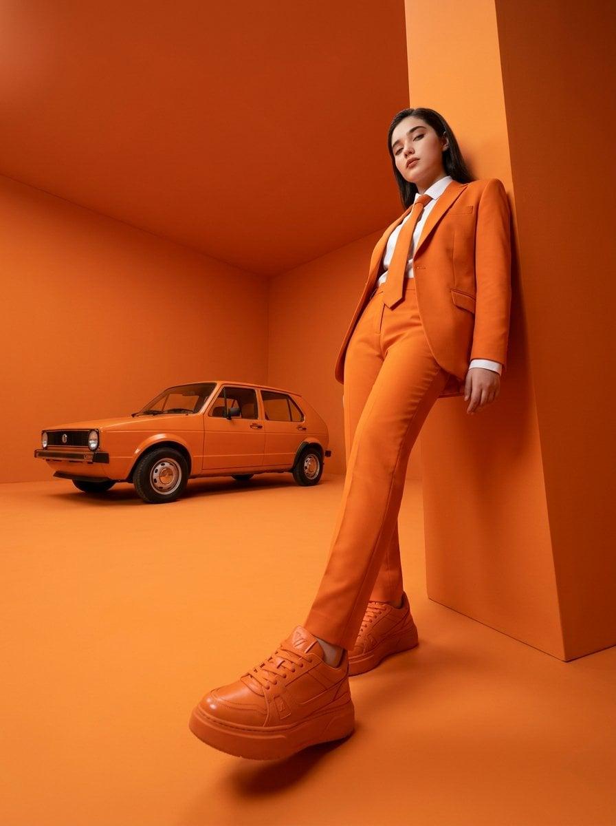 High-fashion editorial photography of a woman with the uploaded face - AI image template preview