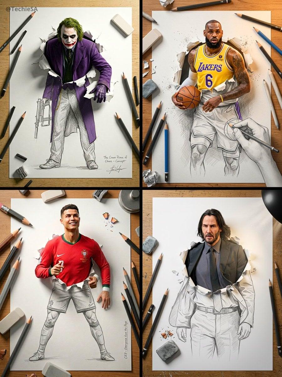 A stunning Trompe L oeil 3D composition, where the subject using - AI image template preview