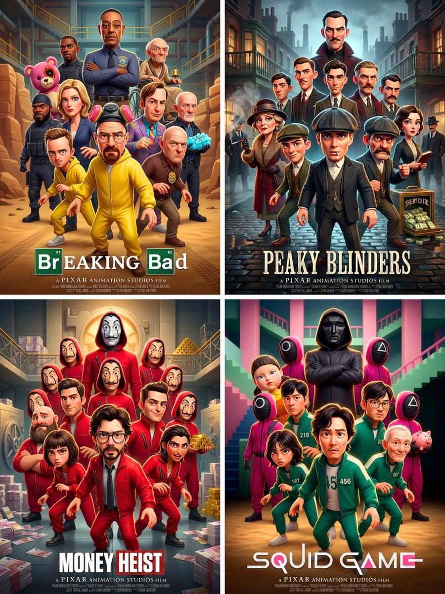 Pixar 3D CGI animated movie poster style, ensemble cast featuring - AI image template preview