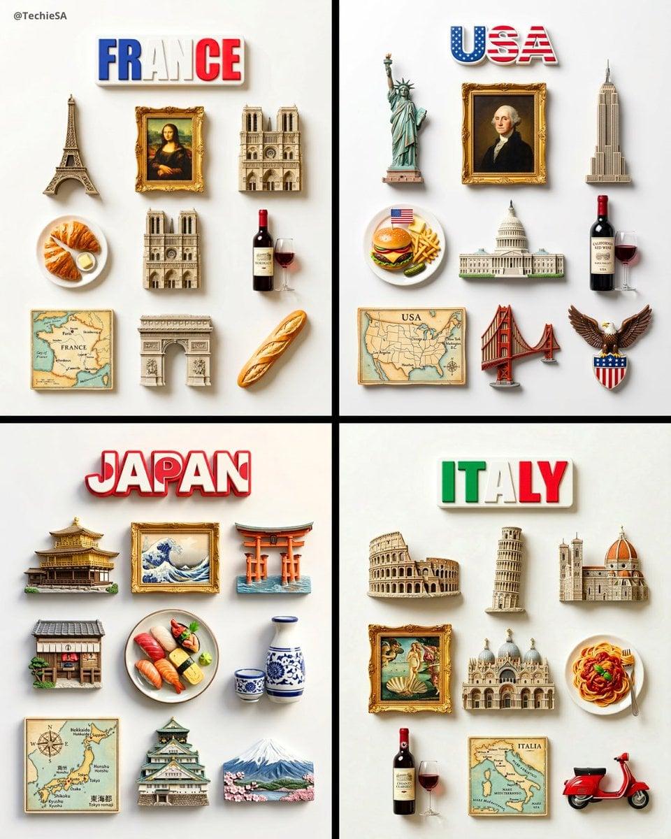 A flat-lay collection of exactly 9 hyper-realistic 3D resin fridge - AI image template preview