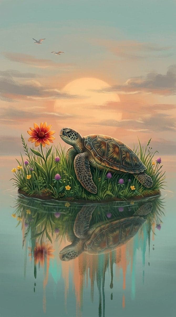 A digital fantasy illustration of a small turtle resting on a grassy - AI image template preview