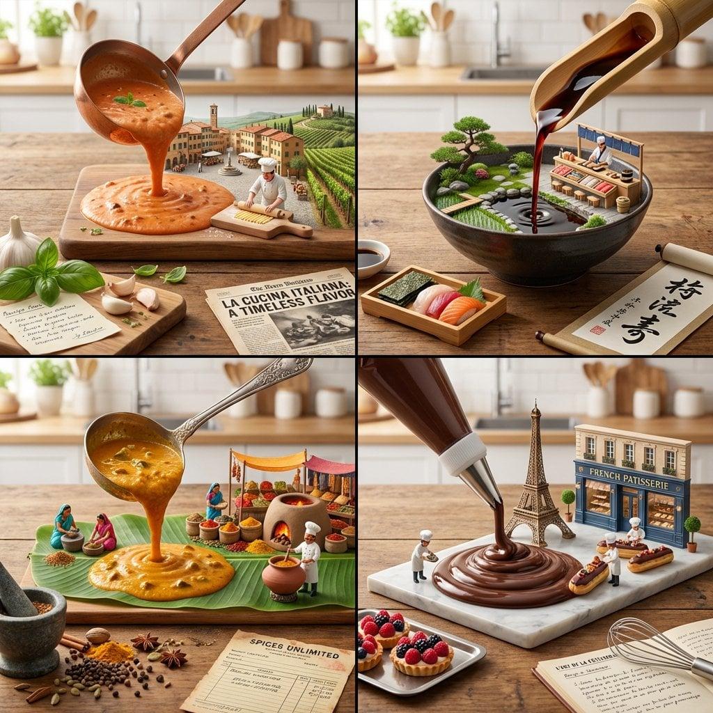 2x2 grid, do this for 4 famous cuisines function dish AA - AI image template preview