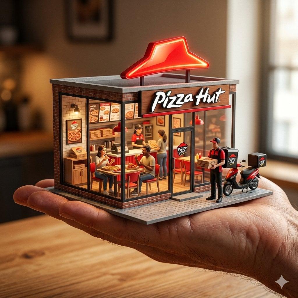 An ultra-realistic miniature showroom balanced on a human palm, designed - AI image template preview