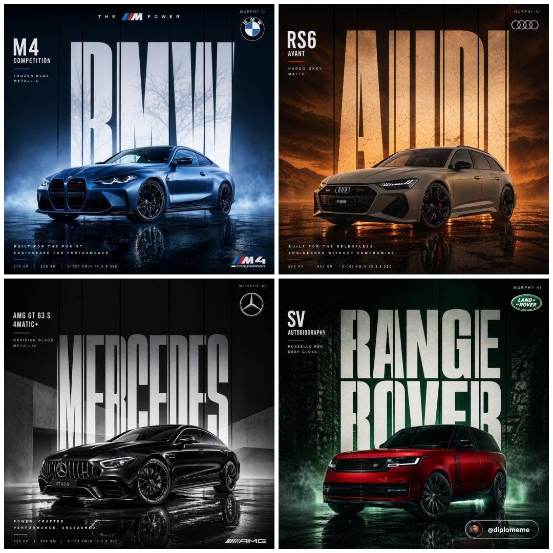 Cinematic automotive billboard poster, parked center-frame, dominant - AI image template preview