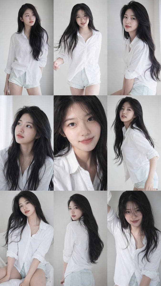 9 16 vertical a 3x3 grid collage nine images forming a Korean idol - AI image template preview