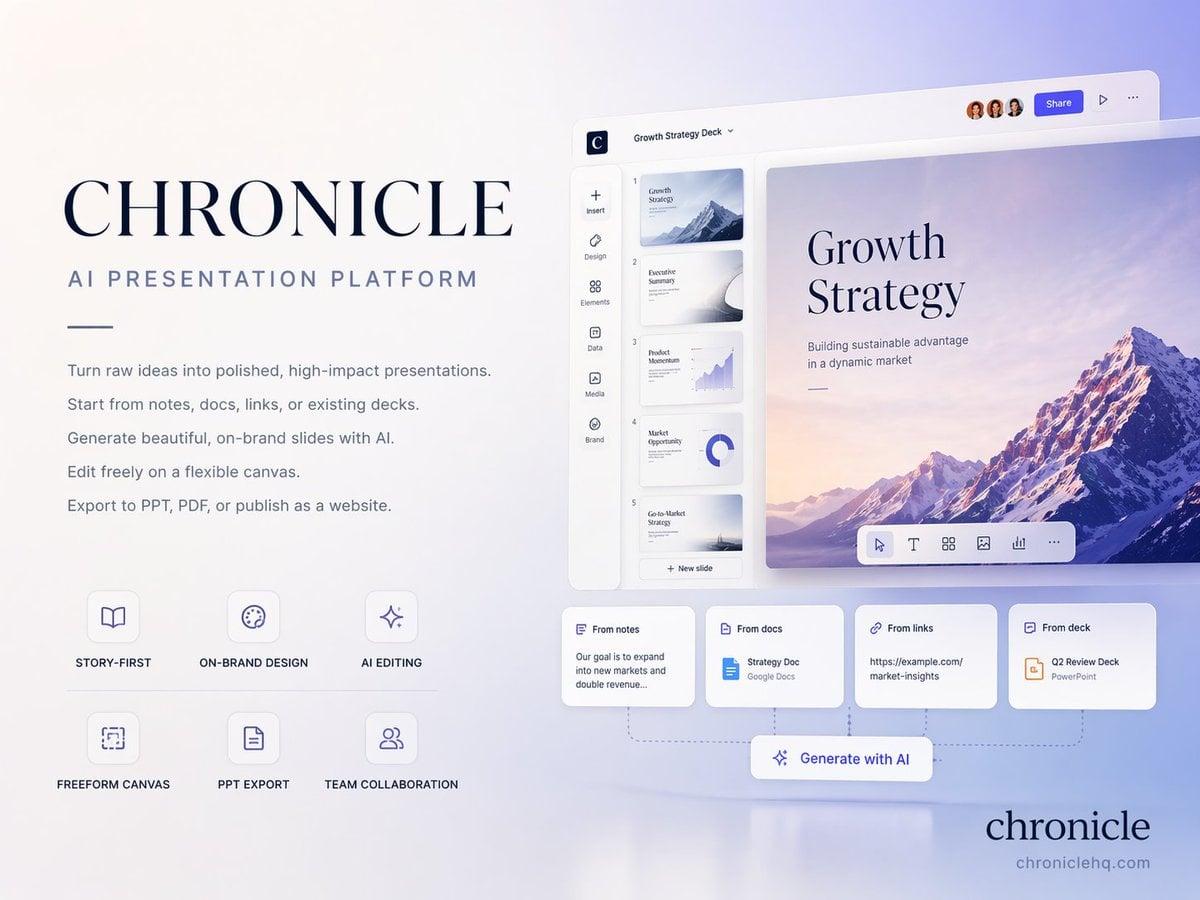 Premium 4 3 presentation cover slide introducing Chronicle - AI image template preview