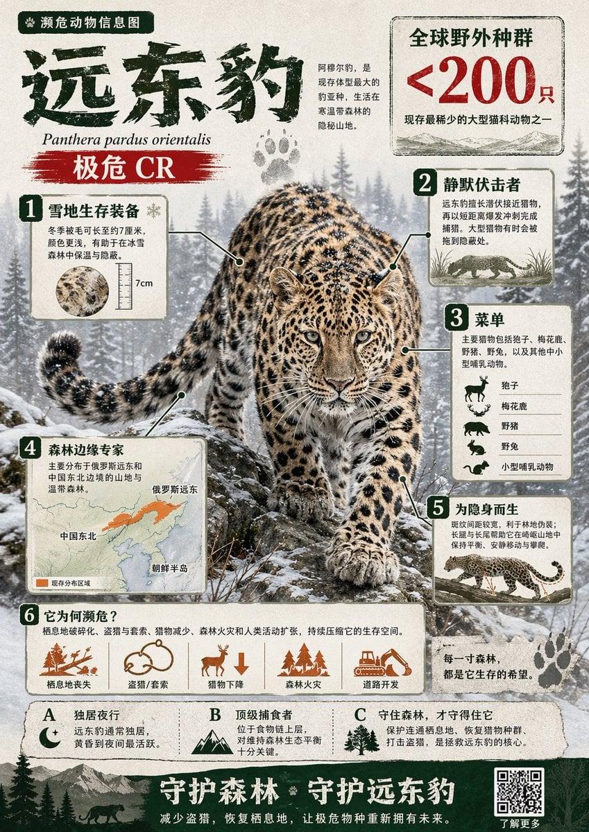 Visually rich infographic in Chinese about an endangered animal - AI image template preview