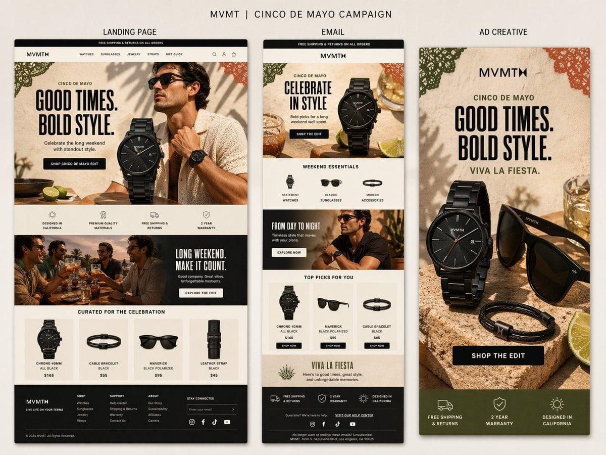 Premium presentation-style campaign board for MVMT s Cinco de Mayo - AI image template preview