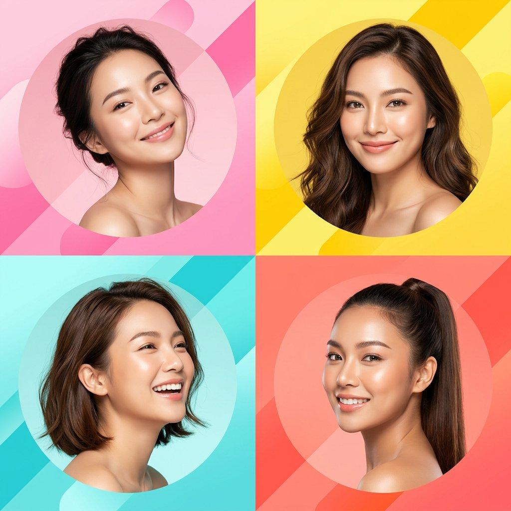 Ultra-modern high-end skincare advertising collage featuring four preview