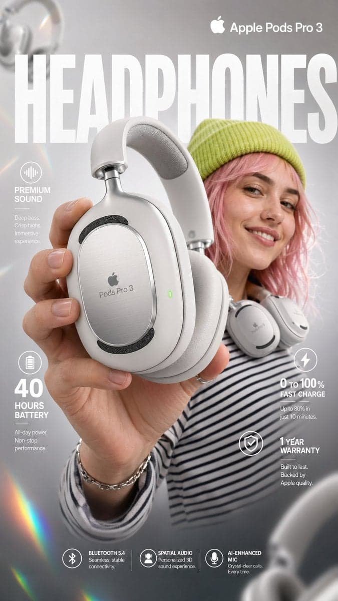 High-impact e-commerce infographic for Apple Pods Pro 3 - AI image template preview