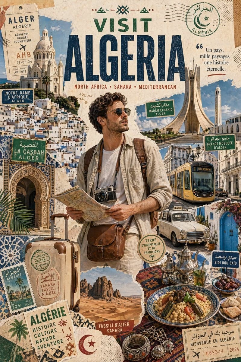Stylized travel poster / graphic collage - AI image template preview