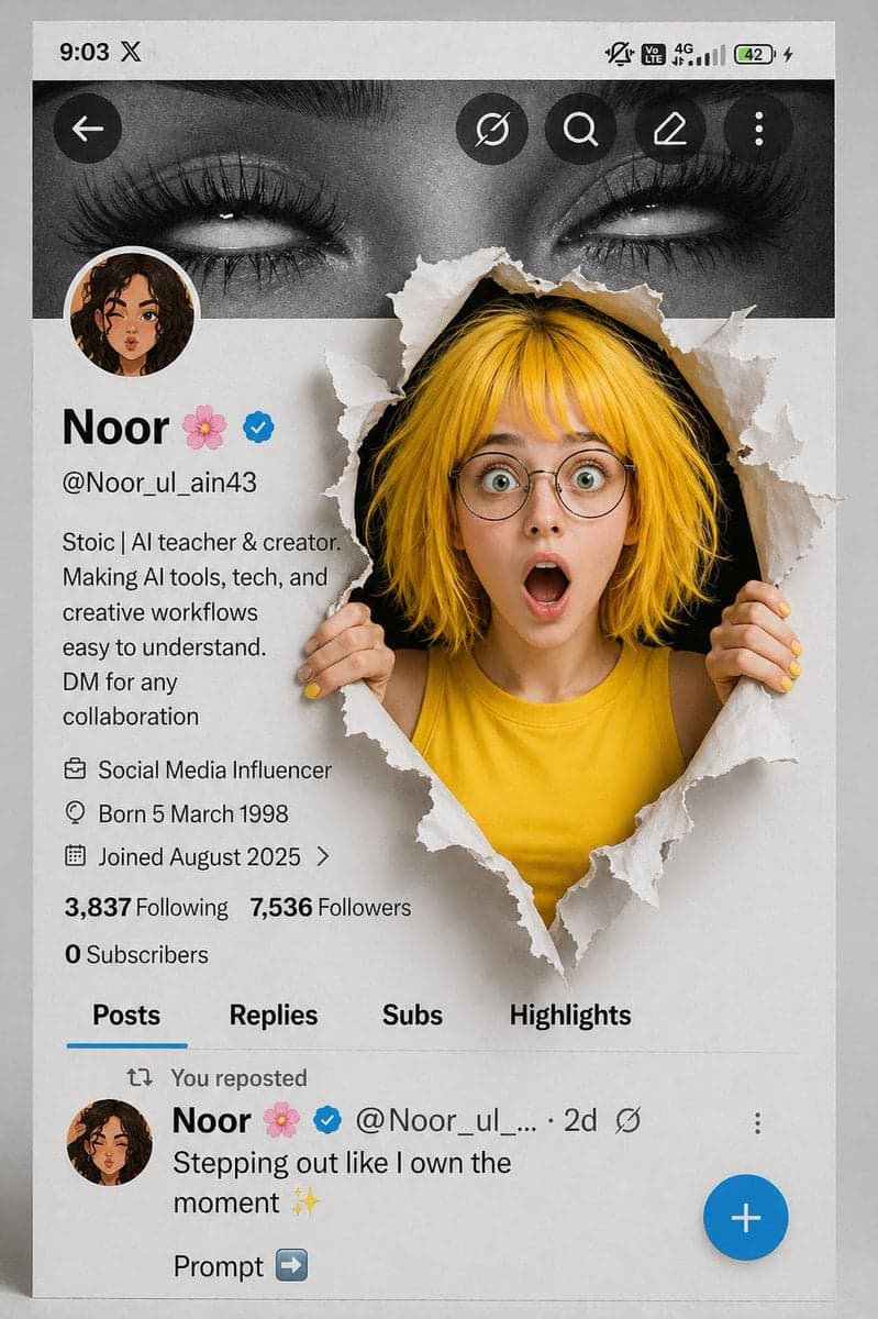 A creative 3D photo manipulation of a social media profile interface - AI image template preview