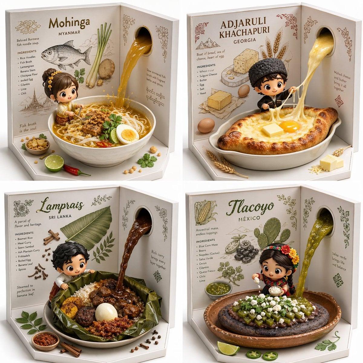 2x2 grid, do this for 4 hidden gem international foods select - AI image template preview