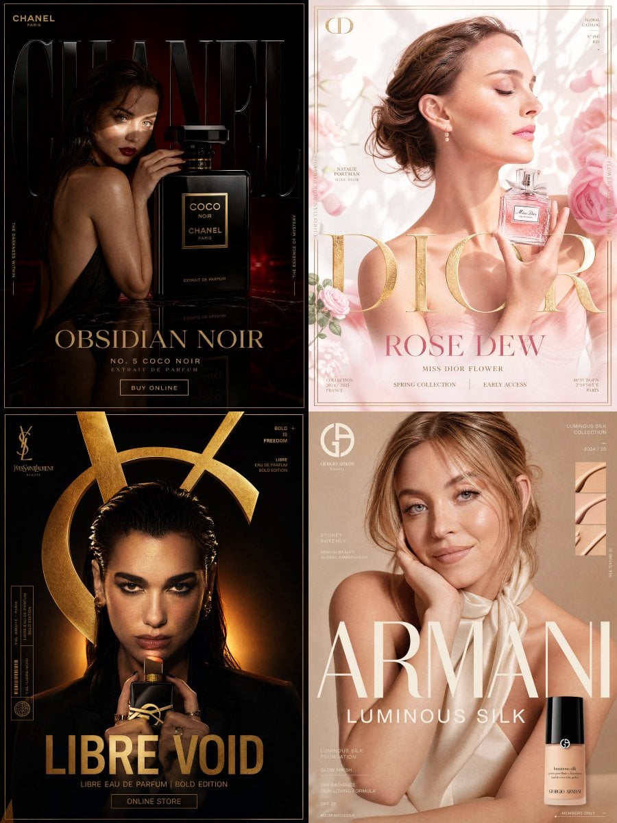 Chanel Noir Obsidian Luxury Beauty Campaign Poster - AI image template preview