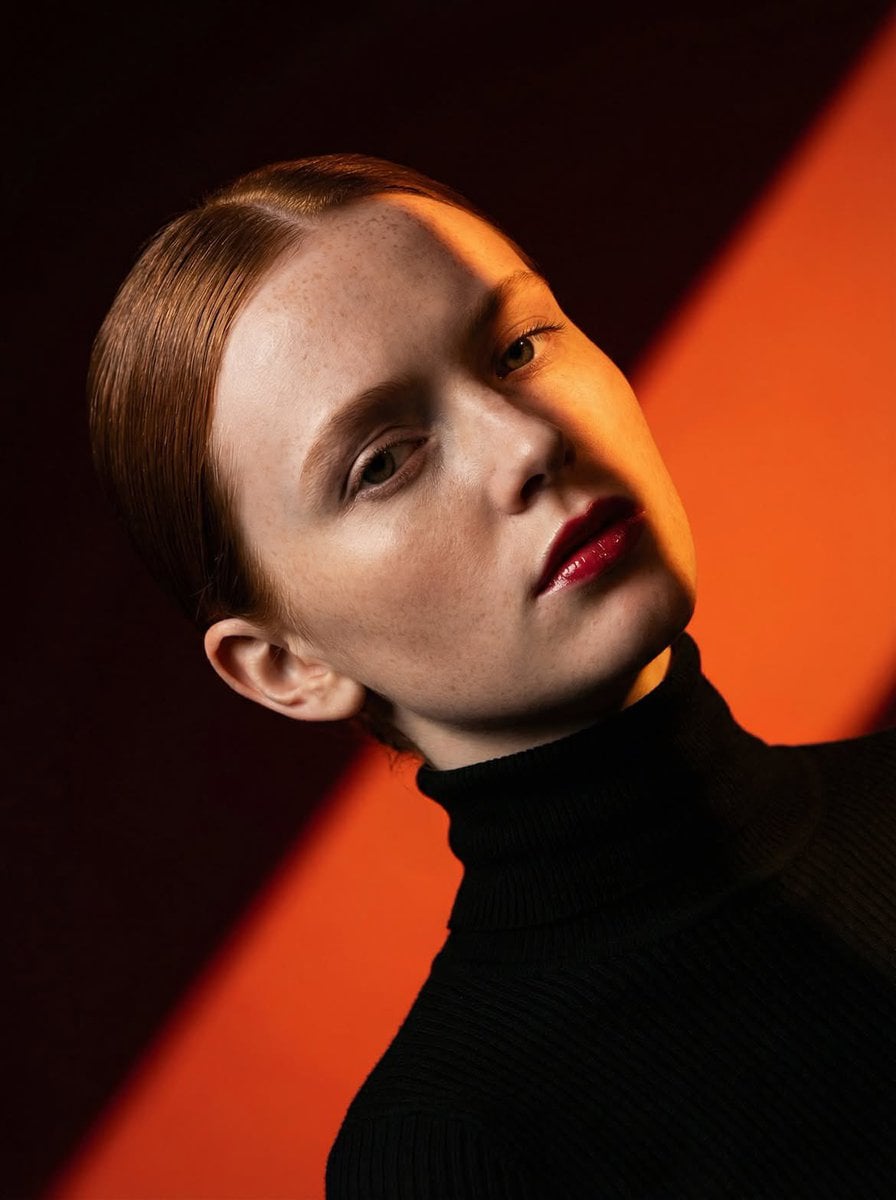 Geometric Color-Block Beauty Editorial Portrait - AI image template preview