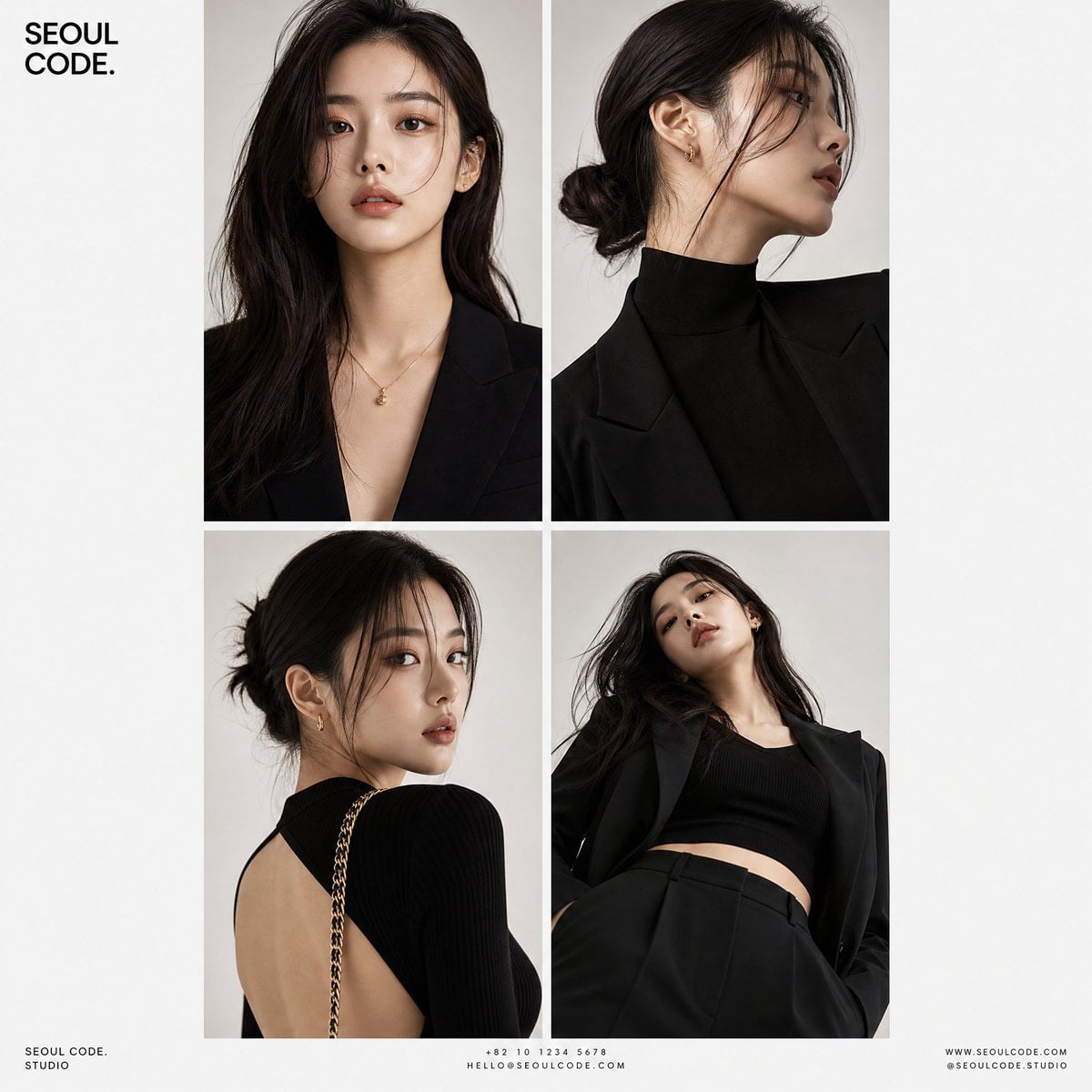 Korean Luxury Fashion Editorial 2x2 Grid Series - AI image template preview