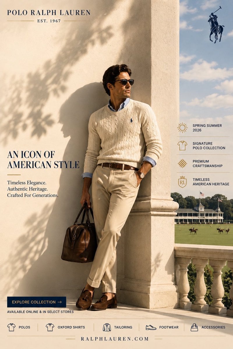 Polo Ralph Lauren Luxury American Heritage Fashion Campaign - AI image template preview