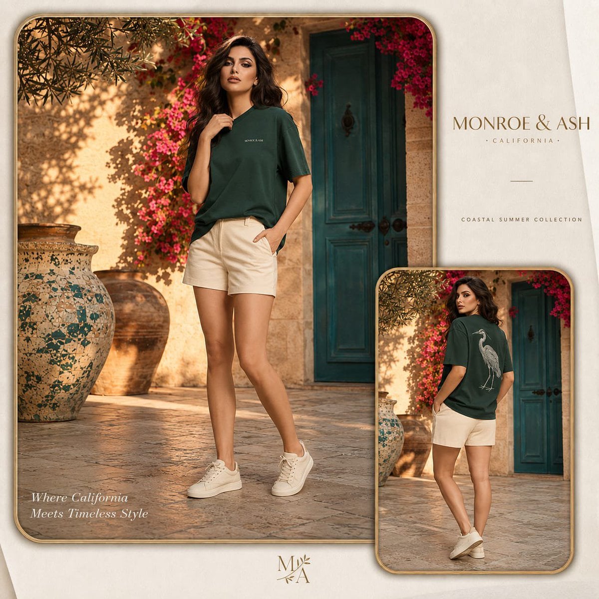 Monroe and Ash Mediterranean Luxury Fashion Campaign - AI image template preview