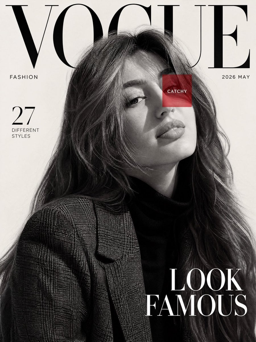 Monochrome Vogue Lookbook Magazine Cover - AI image template preview
