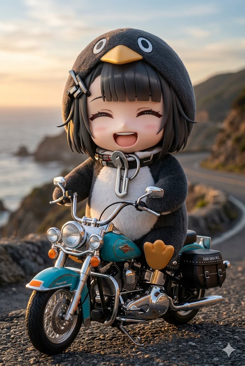 Chibi Penguin on a Motorcycle - AI image template preview