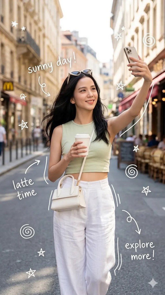 European Street Selfie with Doodles - AI image template preview