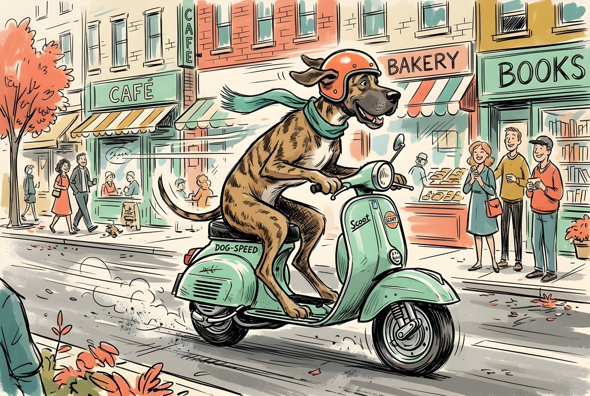 Sketchy Illustration of Dog on Scooter - AI image template preview