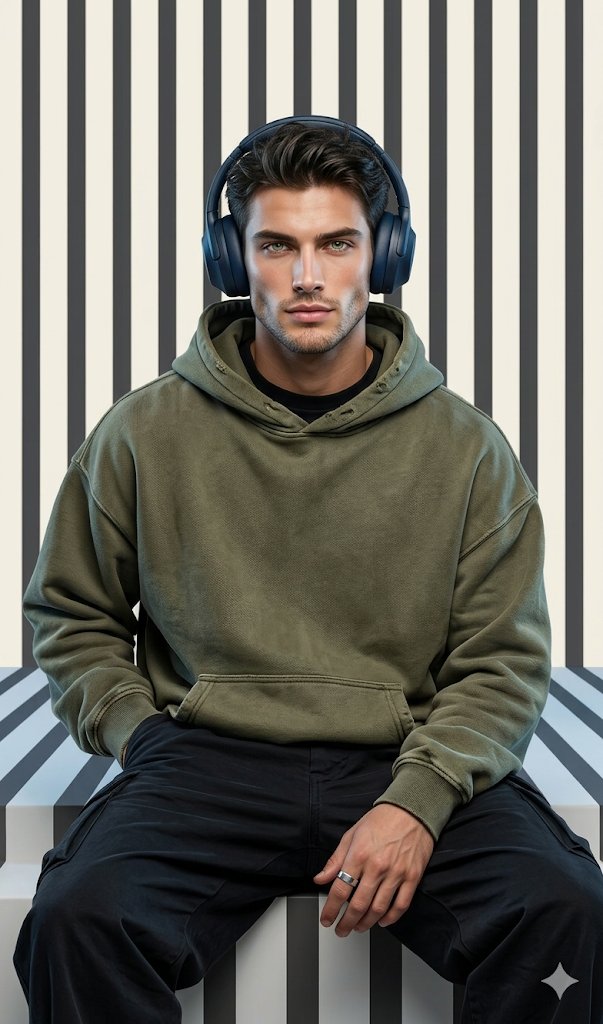 Graphic Portrait with Optical Illusion Background - AI image template preview