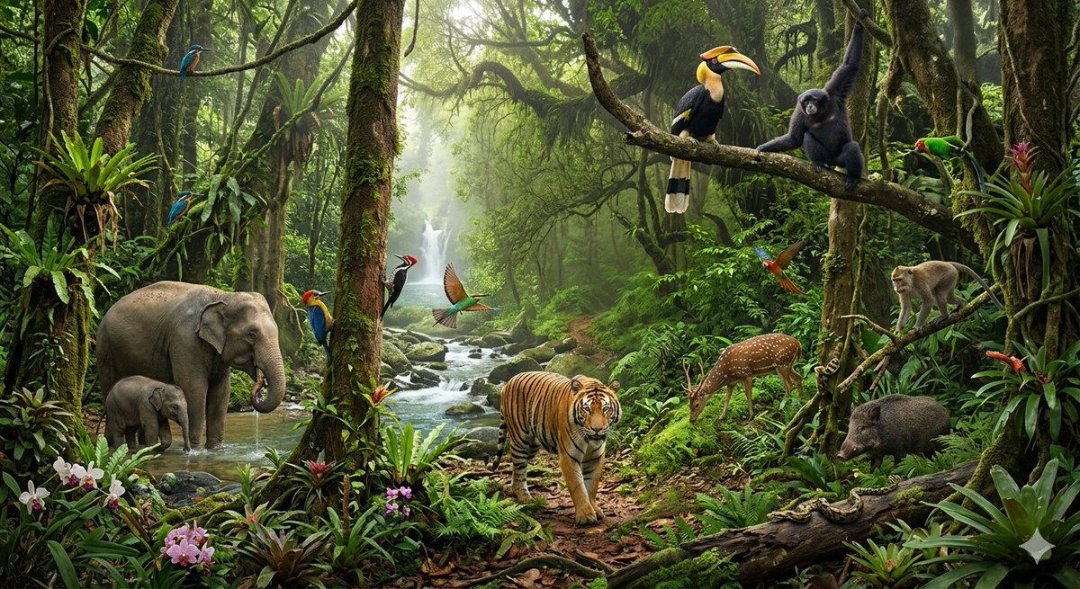 Tropical Rainforest Wildlife Ecosystem - AI image template preview