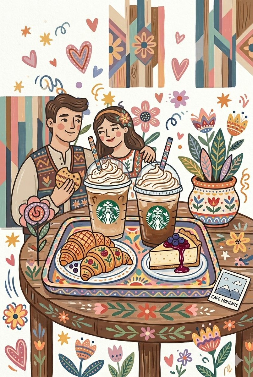 Folk Art Cafe Date Illustration - AI image template preview