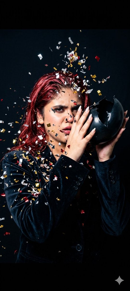 Fashion Editorial Balloon Explosion Portrait - AI image template preview