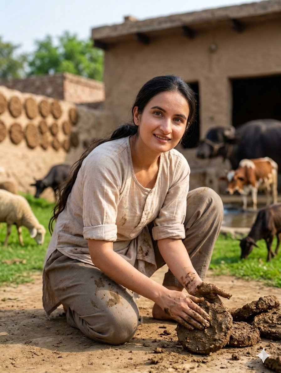 Village Woman in Traditional Punjabi Attire - AI image template preview