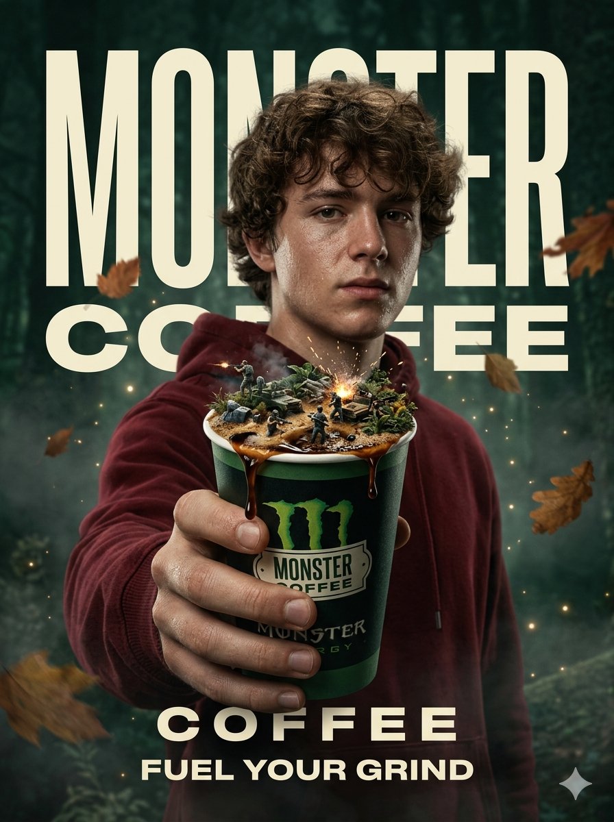 Surreal Monster Energy Coffee Advertisement - AI image template preview