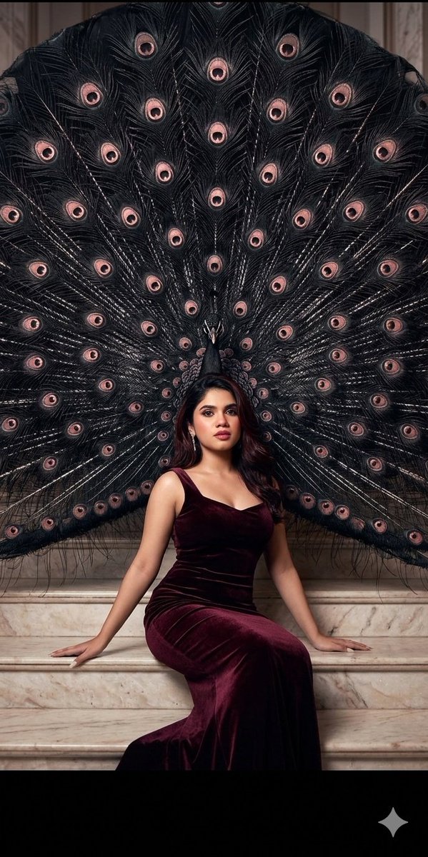 Velvet Fashion with Giant Peacock - AI image template preview
