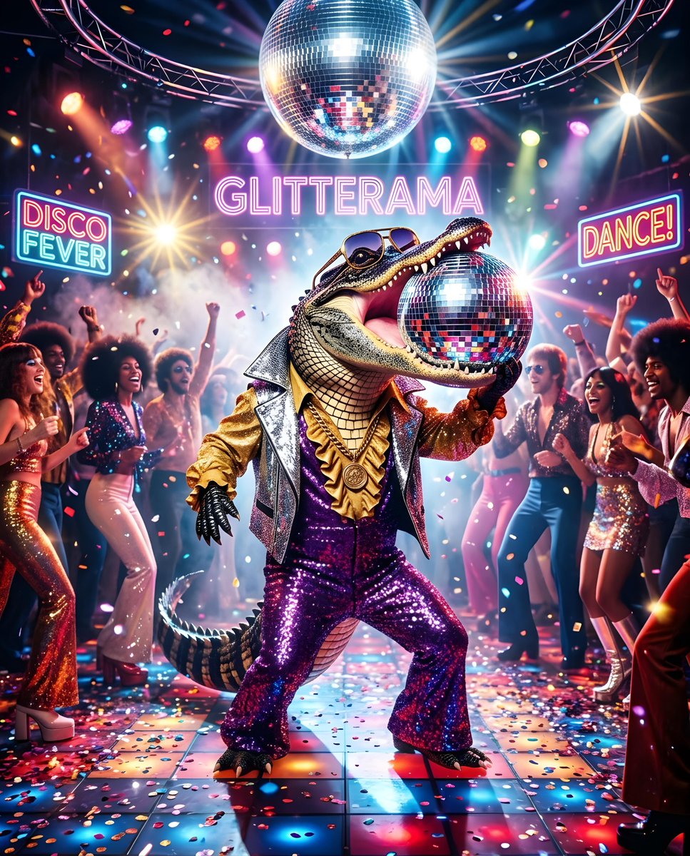 Retro Disco Alligator - AI image template preview