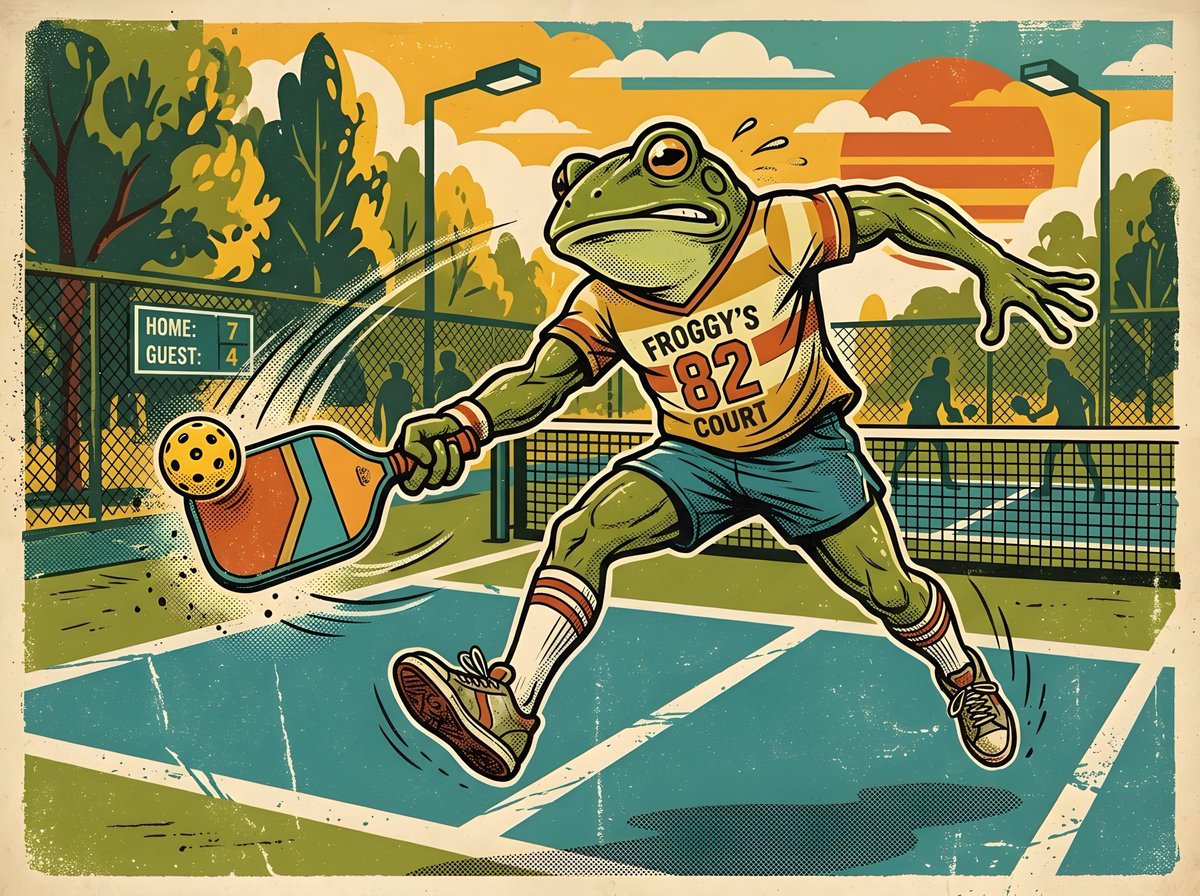 Vintage Retro Pickleball Frog Illustration - AI image template preview