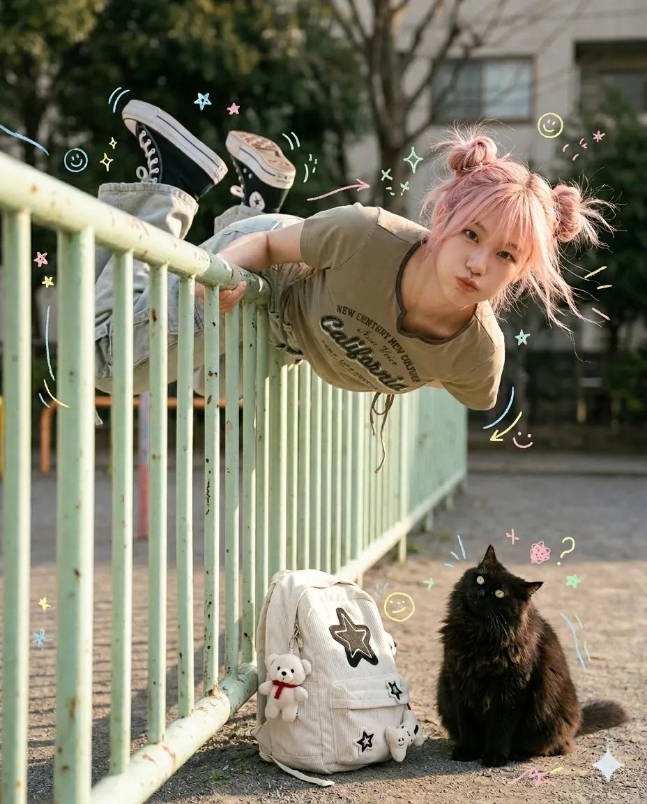 Playful Candid Street Photo with Doodles - AI image template preview